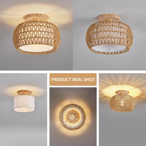 Luafac boho flush mount wicker, quick hallway lighting.