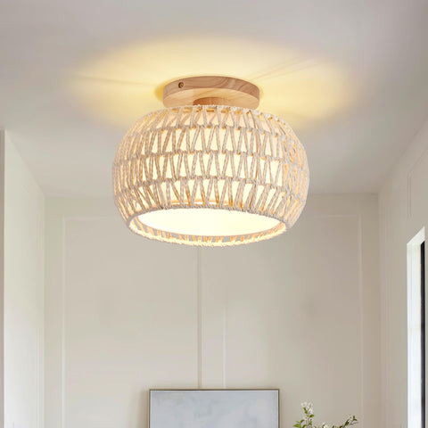 Luafac boho rattan ceiling light style-1 with warm ambient glow for living room