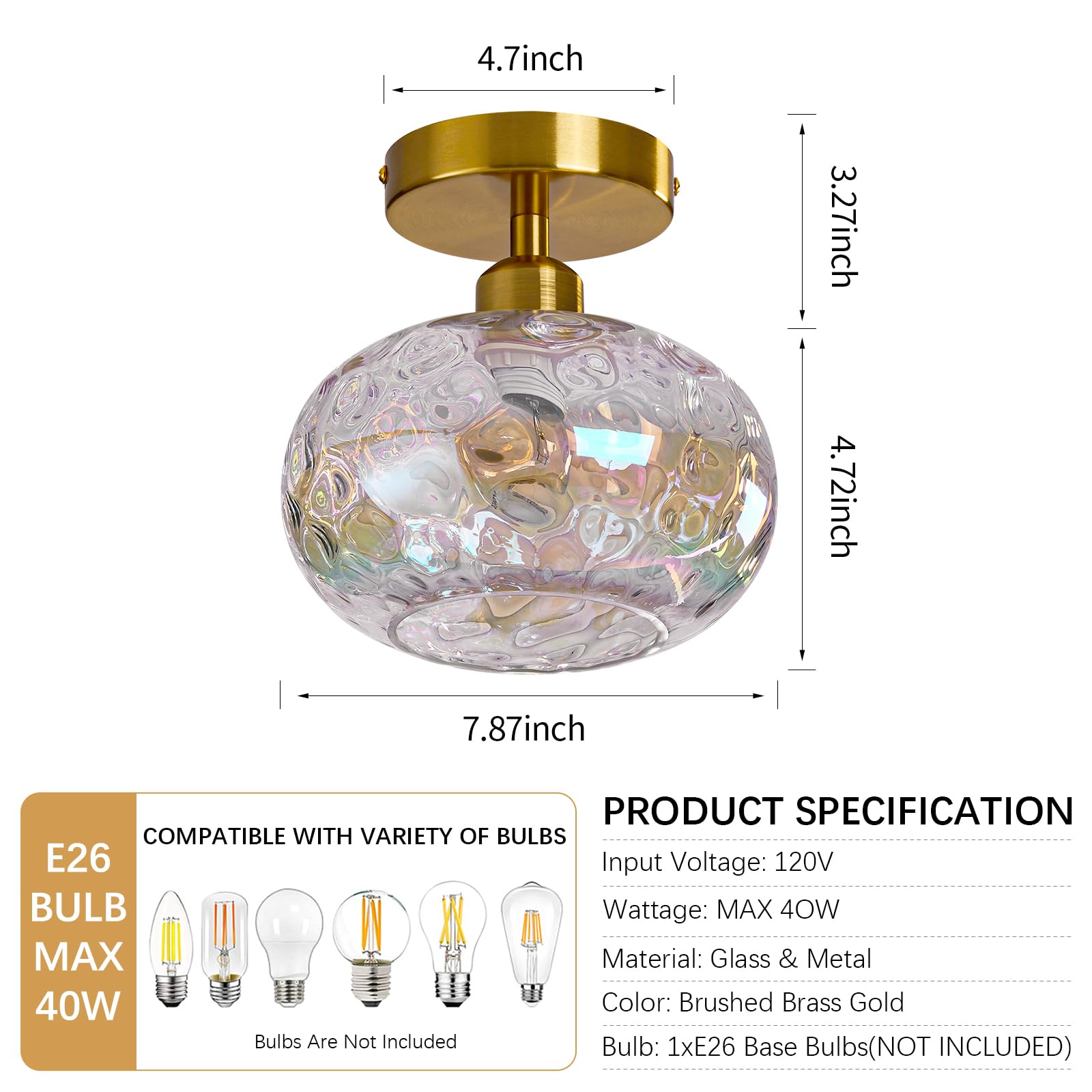 Luafac gold flush-mount ceiling light mounted close to the ceiling.