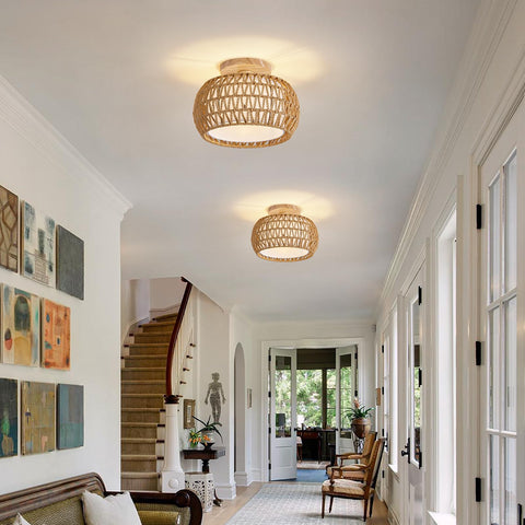 Luafac mini bohemian light, rattan shade for bedrooms.