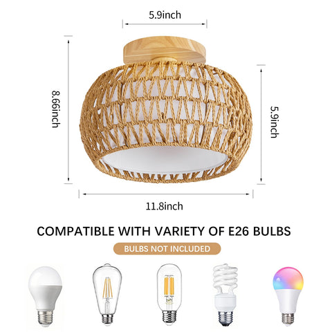 Luafac rattan ceiling light style C, rustic charm for entryways.