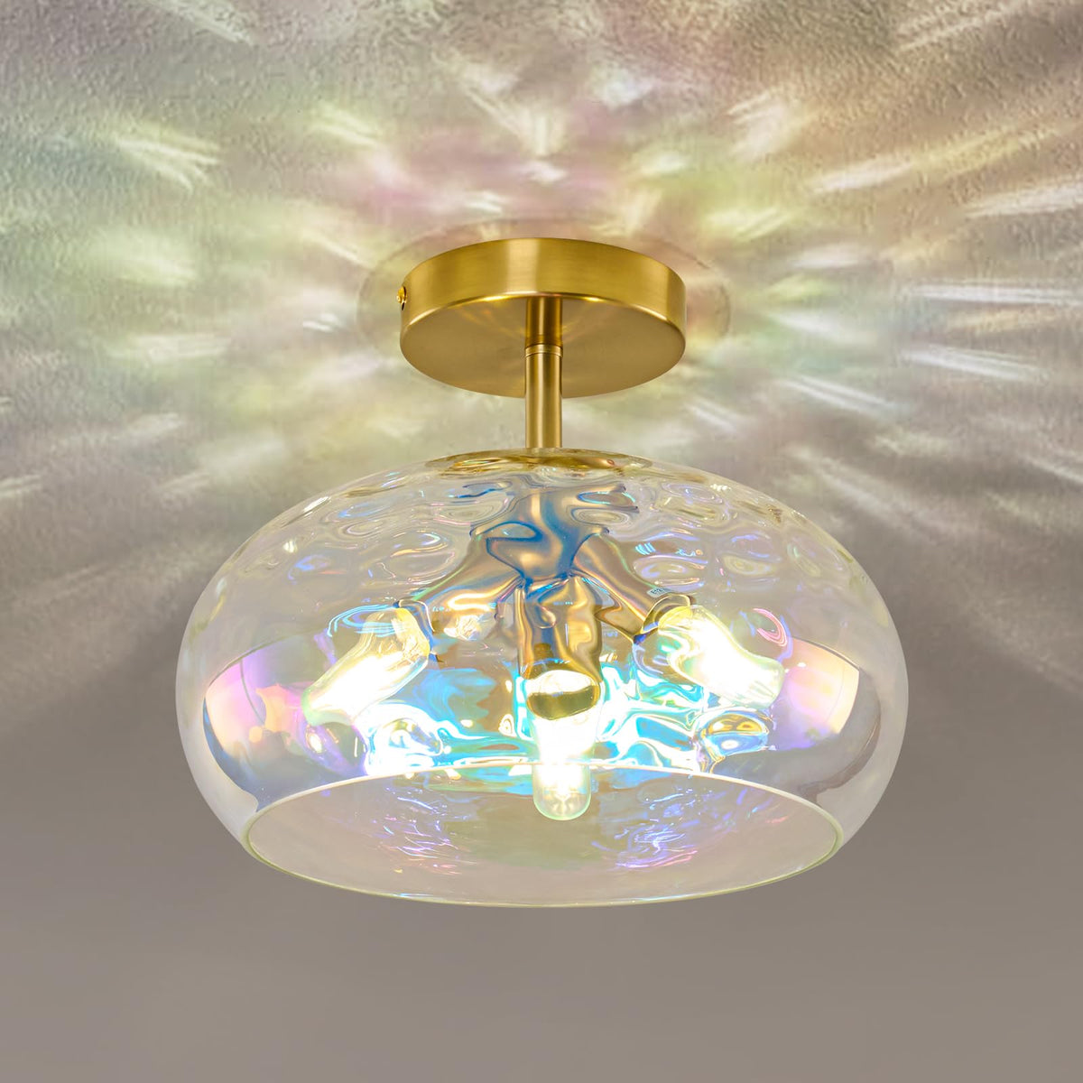 Luafac vintage glass flush mount with gold finish brightens spaces with a mid-century vibe.