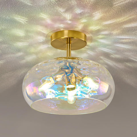 Luafac vintage glass flush mount with gold finish brightens spaces with a mid-century vibe.