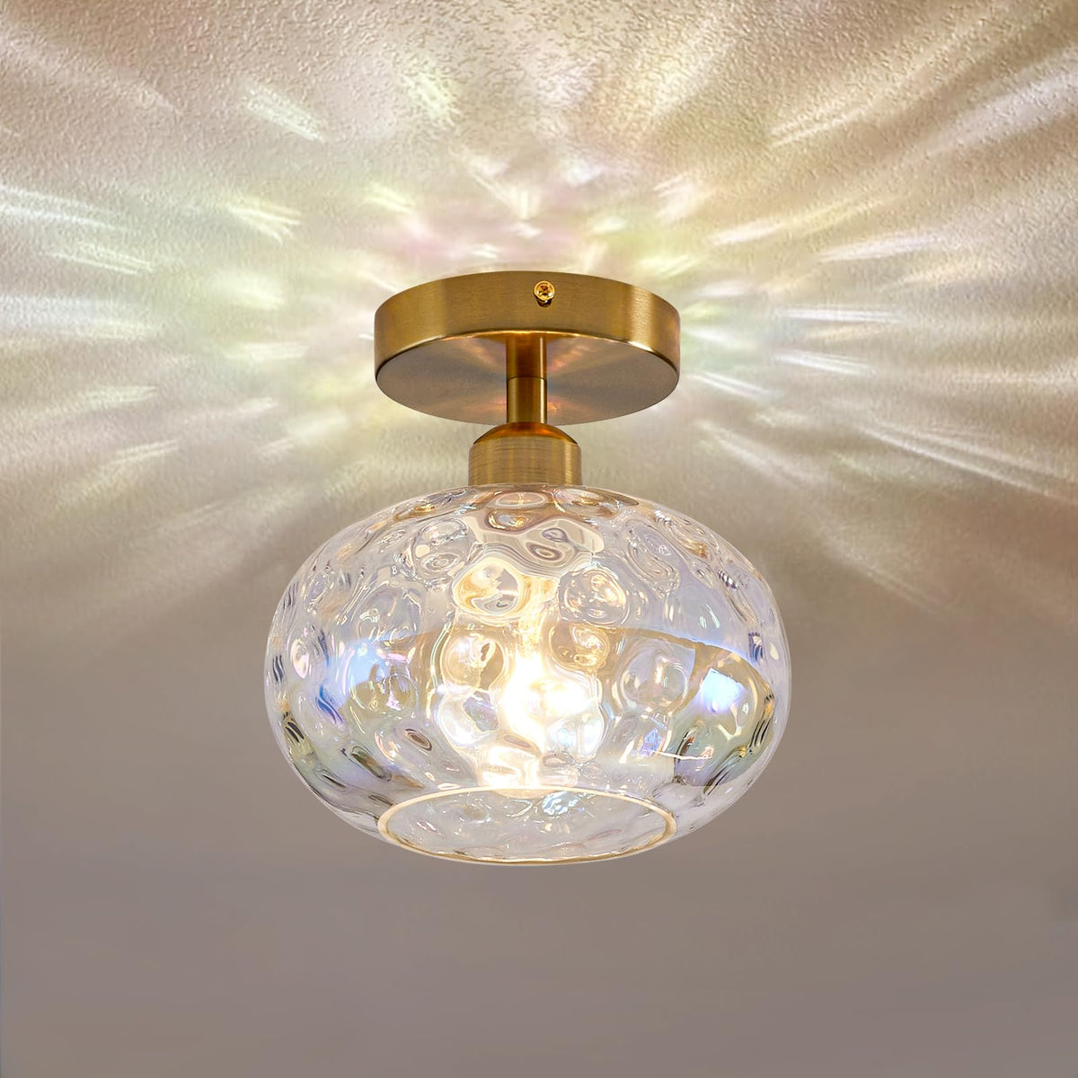 Luafac vintage glass flush mount in hallway with warm glow.