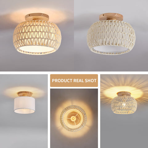 Luafac woven rattan ceiling light mount is simple and secure