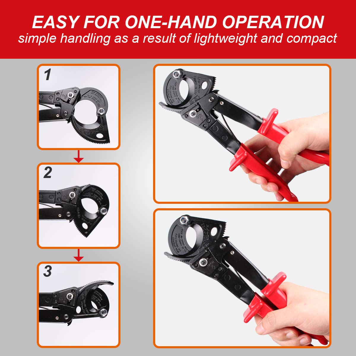 LUBAN ratchet cable cutter uses high-grade steel for durable performance.
