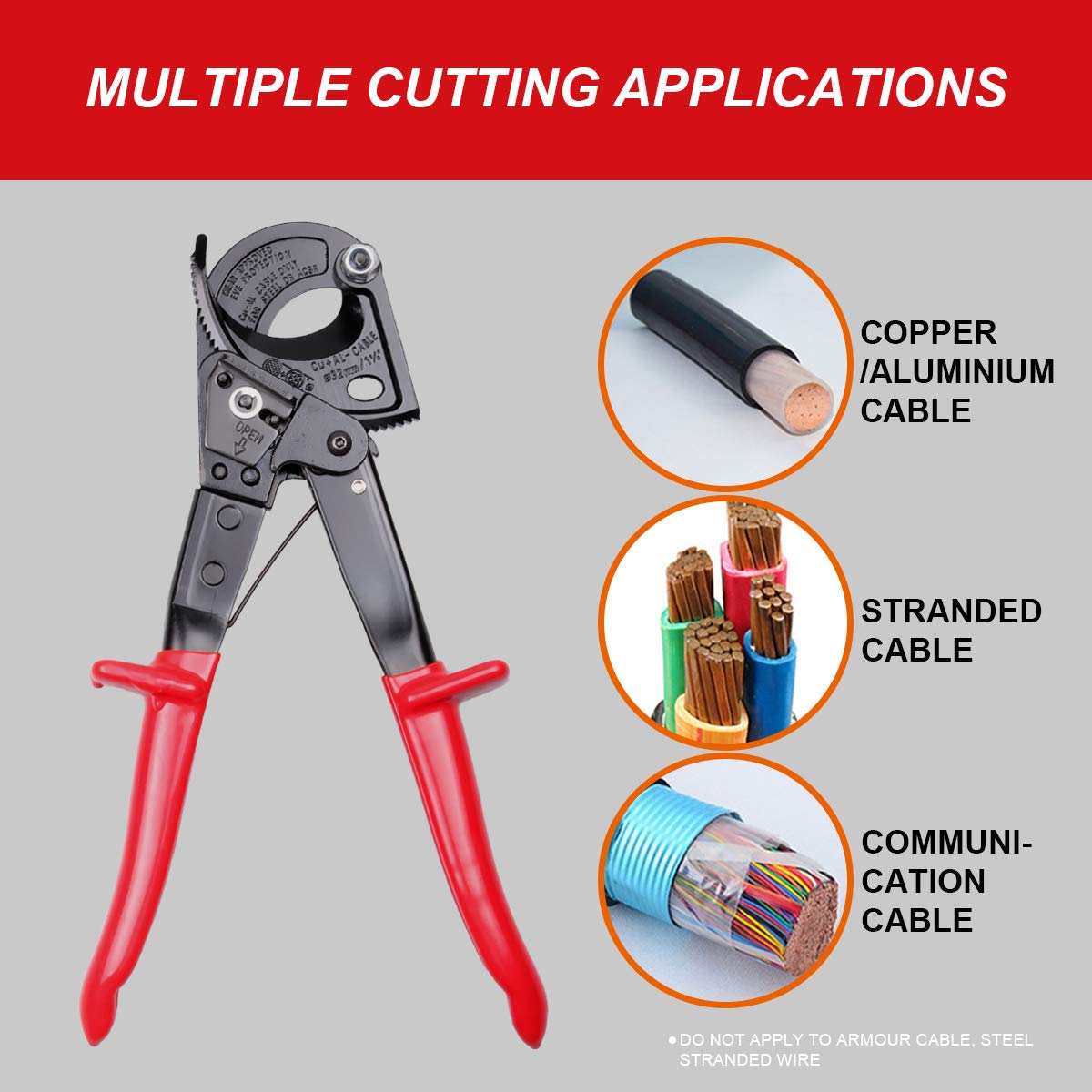 LUBAN ratchet cable cutter provides smooth cuts with a quick-release lever for efficiency.