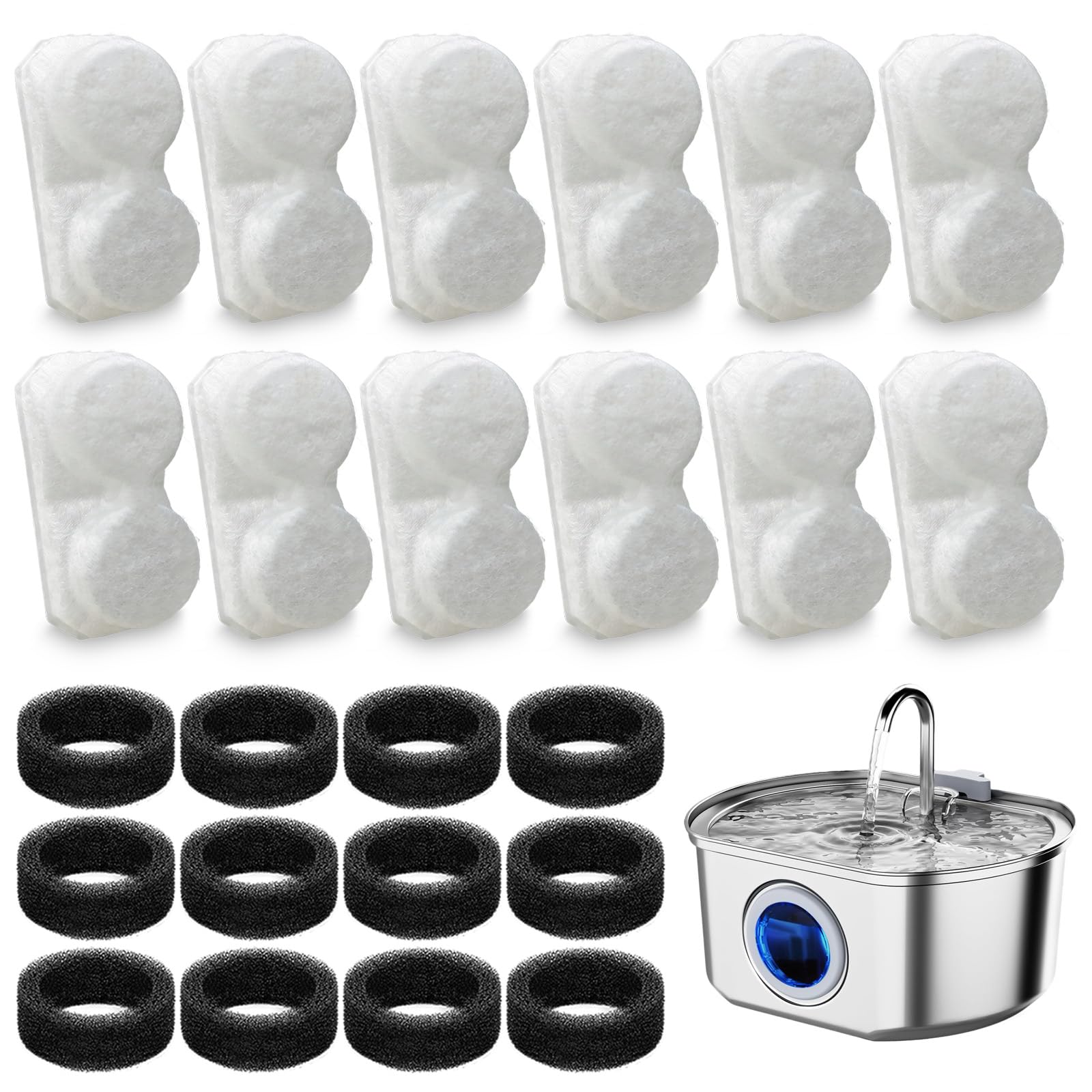 LUBERDUSH Neareal 3.2L filter pack with 12 filters and 12 sponges for cleaner water.