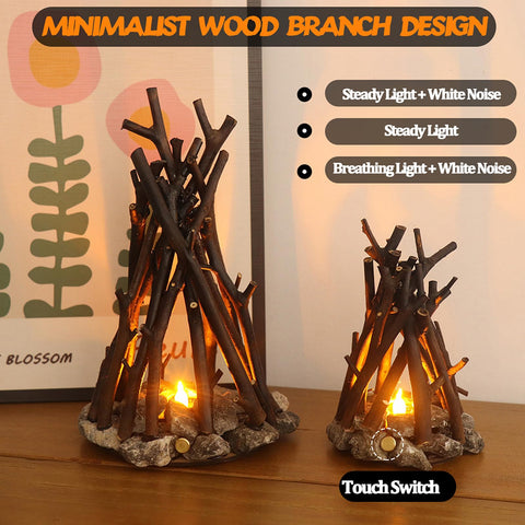 Lubocrat campfire lamp flame effect creates warm ambiance for relaxing evenings.