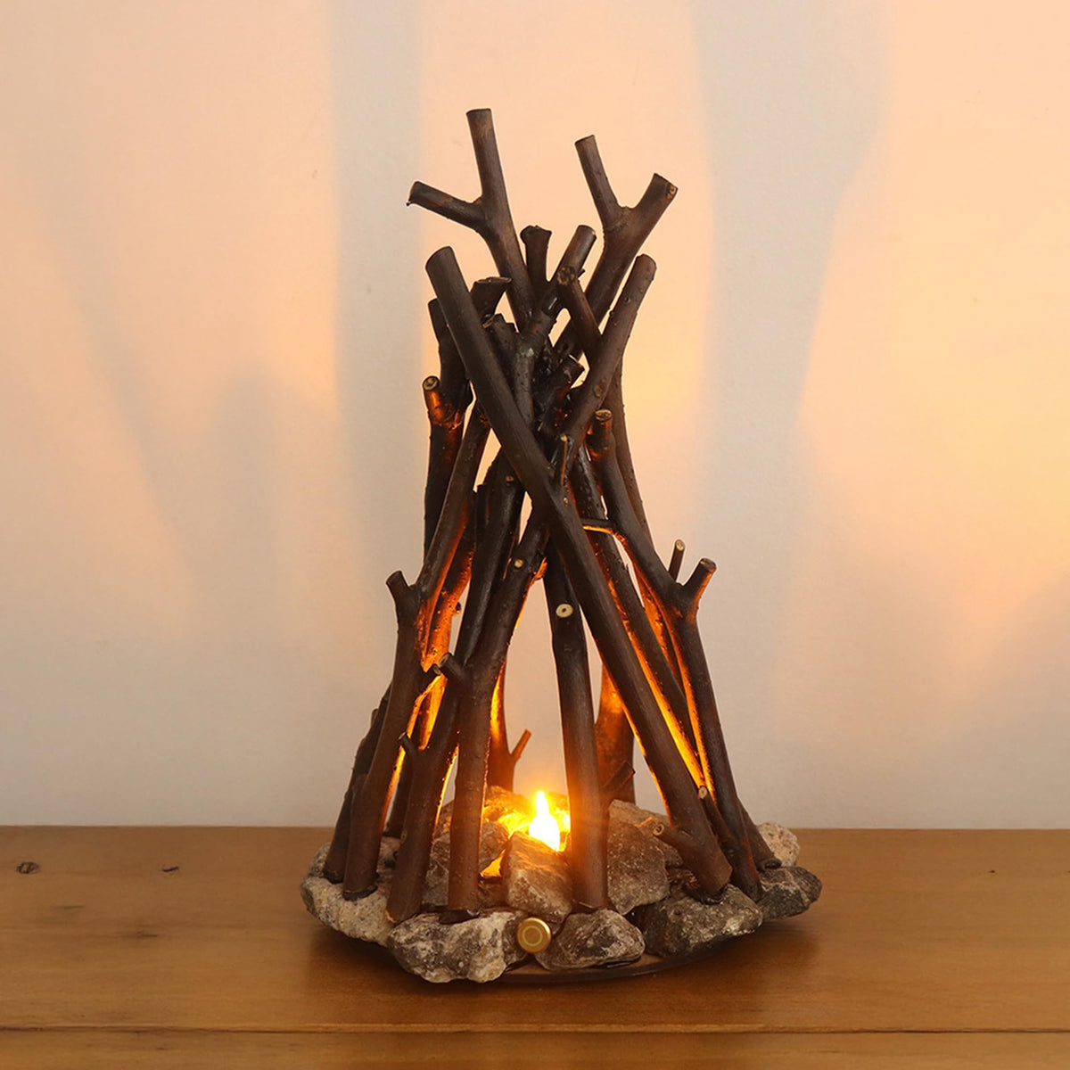Lubocrat LED night light with wooden campfire design adds cozy decor to any room.
