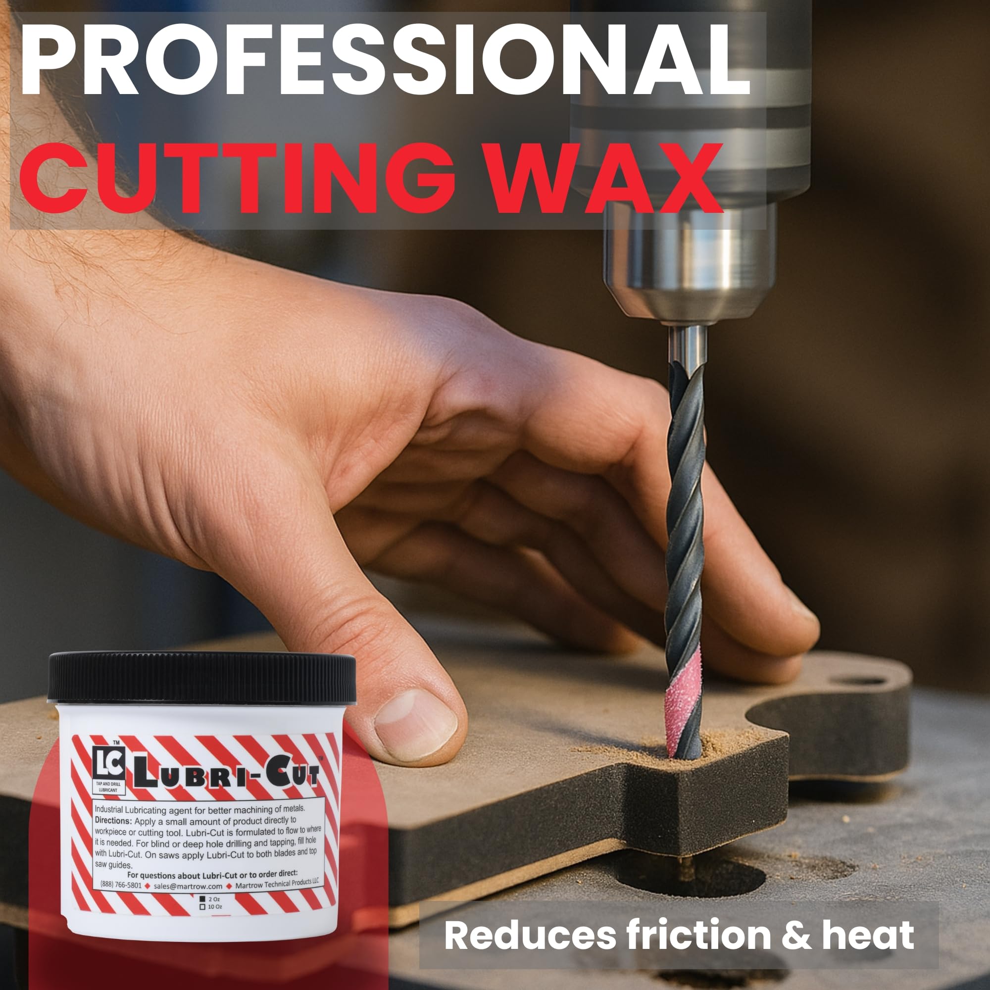 Lubri-Cut paste on tapping drill for clean threads and precision