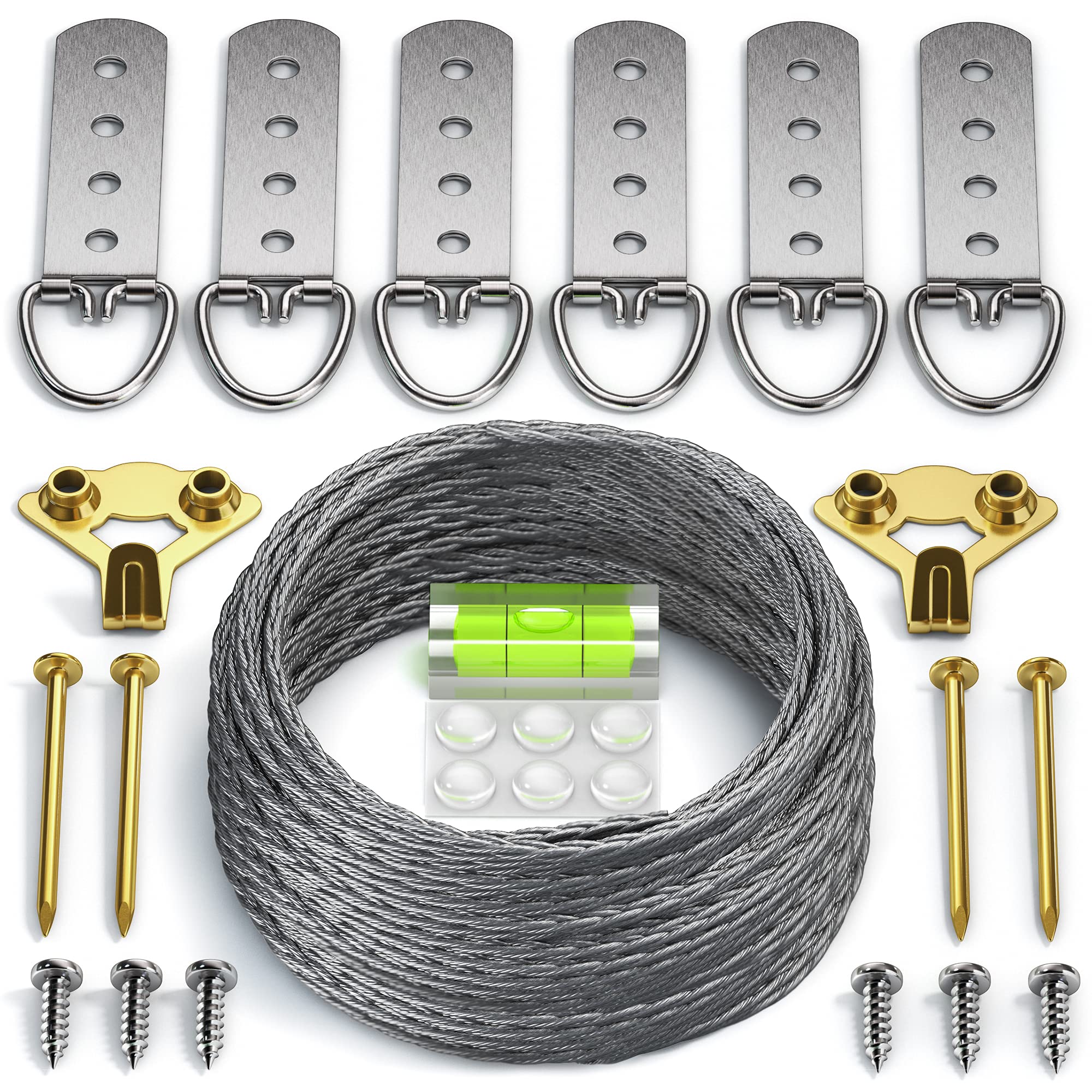 LuckyBeeBo heavy-duty picture wire hanging kit with D-ring for secure wall mounting.
