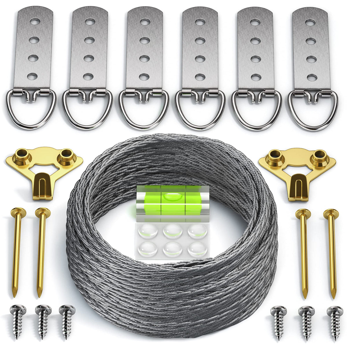 LuckyBeeBo heavy-duty picture wire hanging kit with D-ring for secure wall mounting.