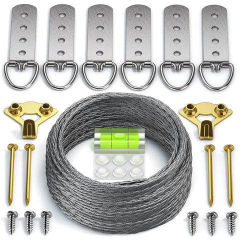 LuckyBeeBo heavy-duty picture wire hanging kit with D-ring for secure wall mounting.