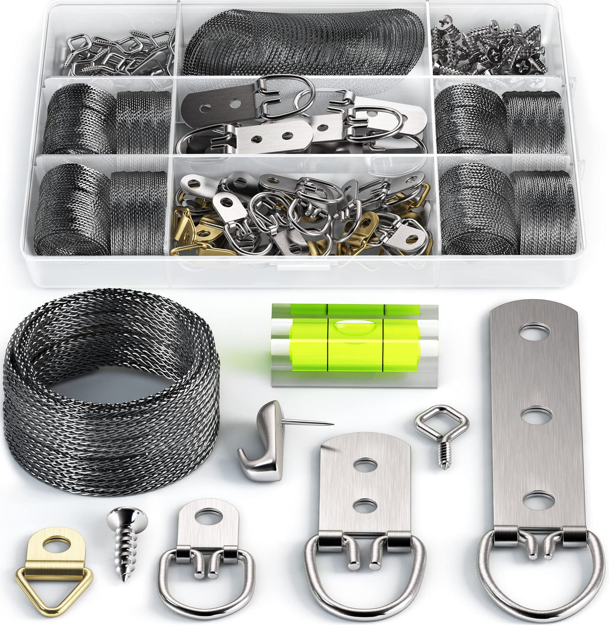 LuckyBeeBo picture hanging kit with D-ring screws for secure wall mounting.