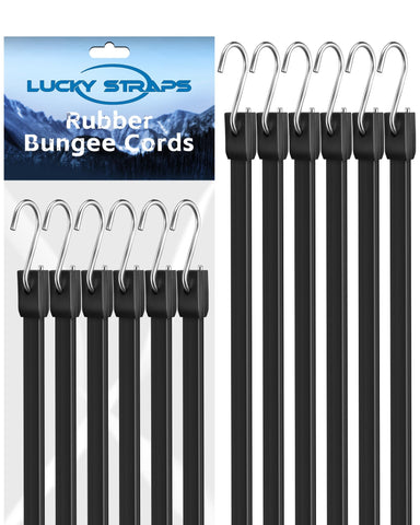 LuckyStraps 12-inch rubber bungee cord with upgraded S hook securing cargo during transport.