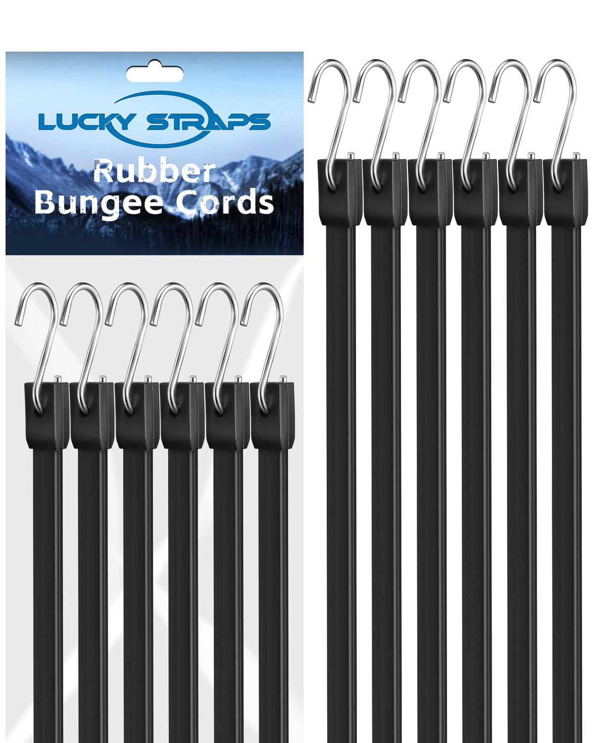 LuckyStraps 36-inch rubber bungee cords with crimped hooks secure heavy cargo