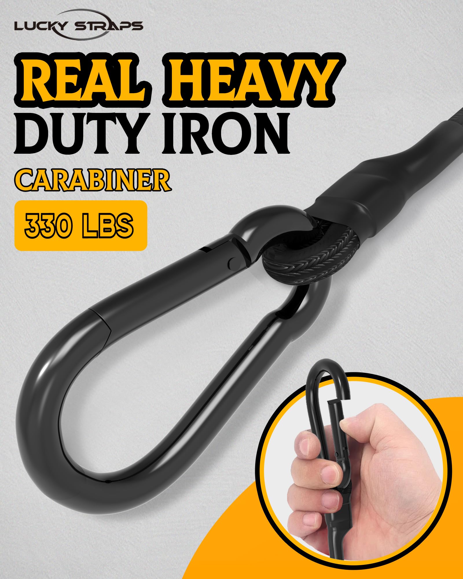 LuckyStraps black mini UV-resistant bungee for outdoor durability.