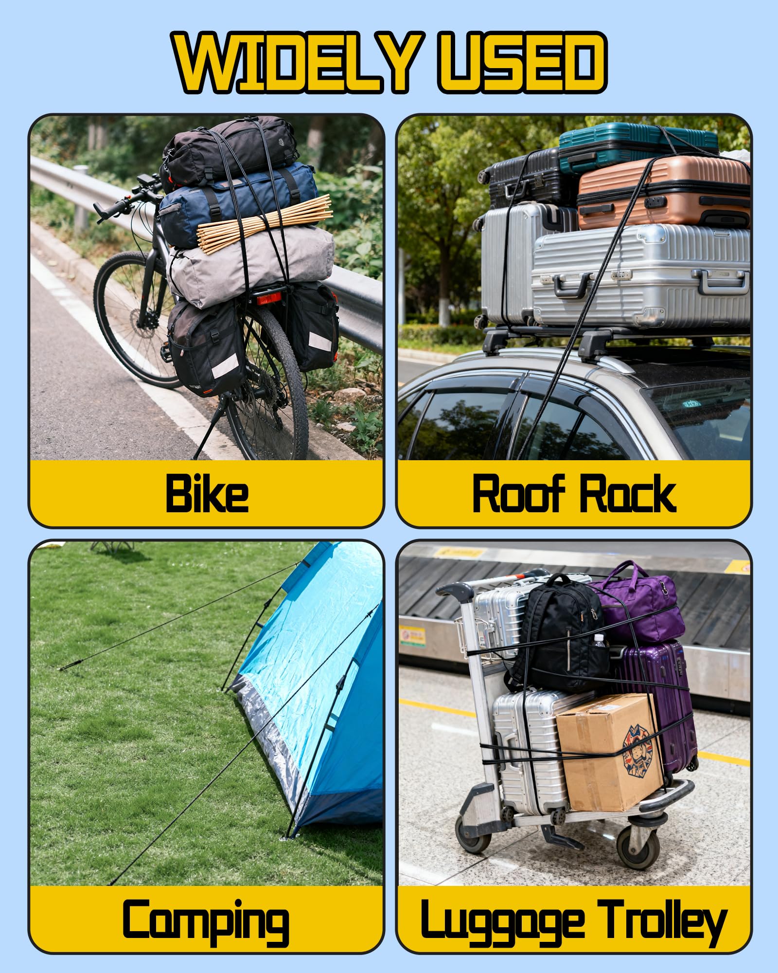 LuckyStraps durable bungee cords ideal for camping, luggage, bikes, and cargo.