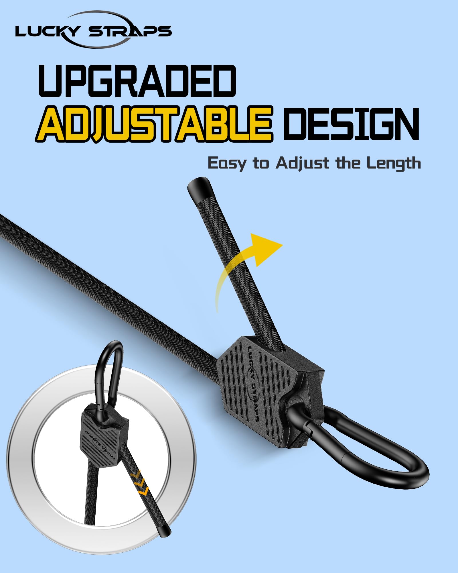 LuckyStraps UV-resistant bungee cords protecting gear in bright sun during camping.