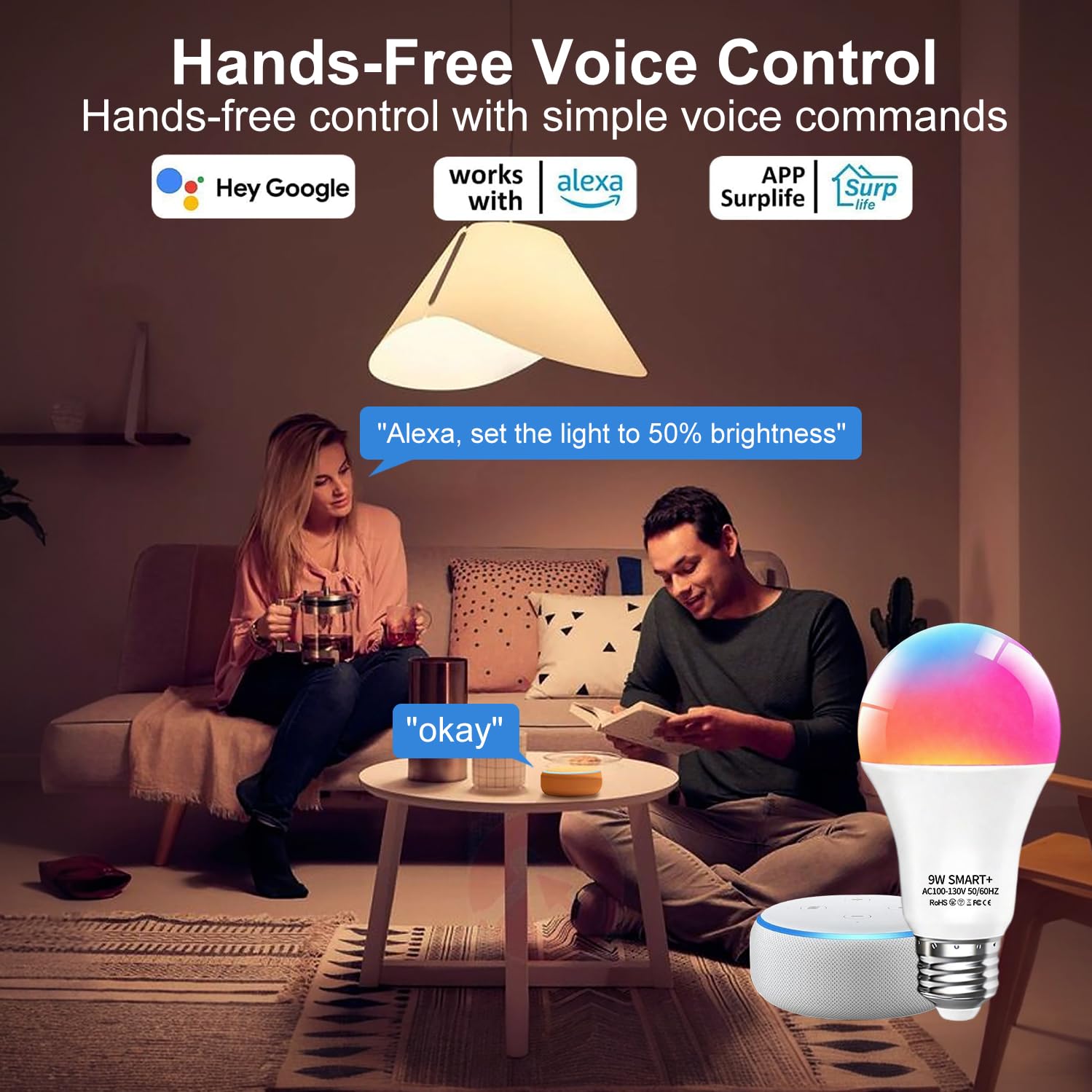 Luckystyle bulbs with voice control work with Alexa and Google Assistant.