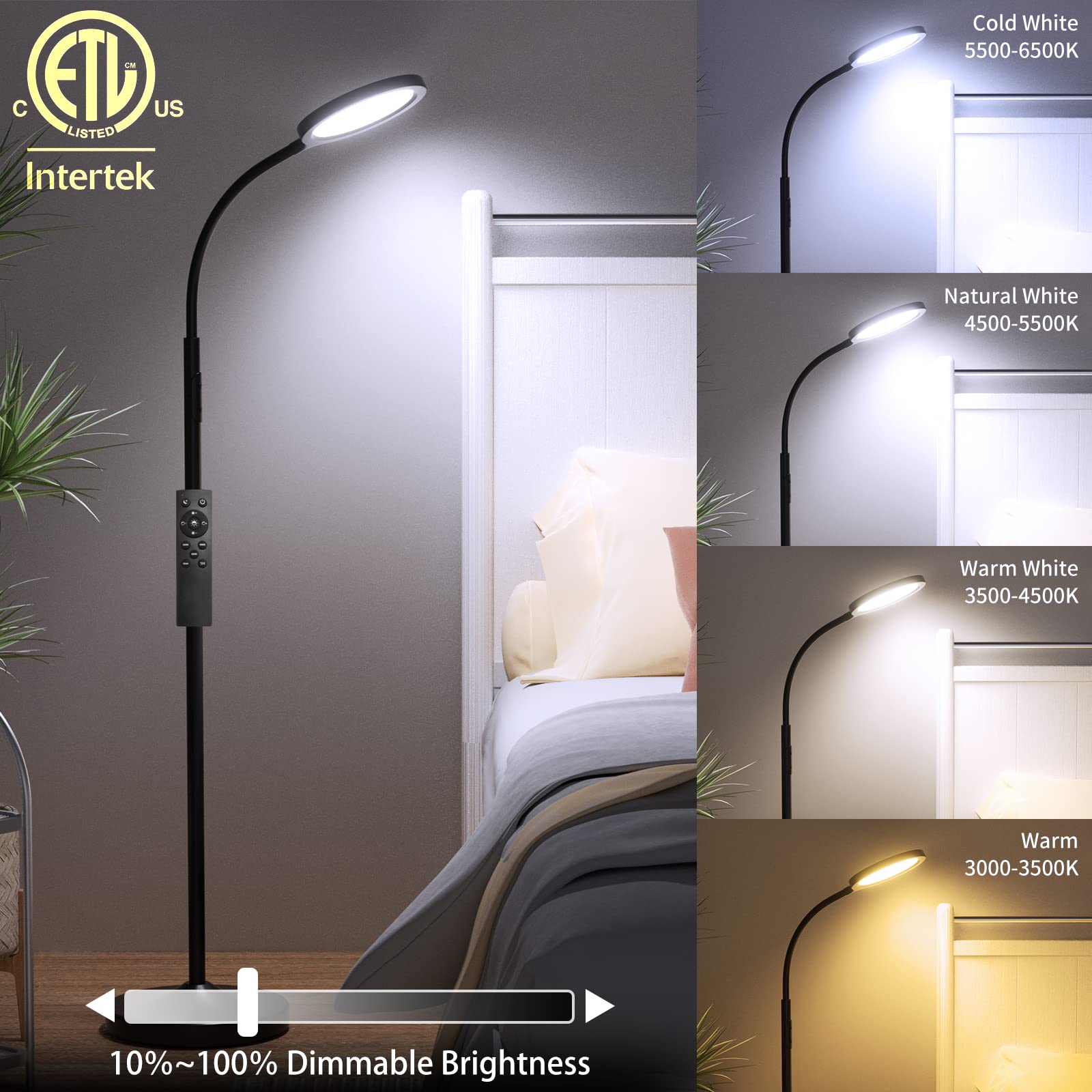 Luckystyle floor lamp head glow with non-dazzling LED for comfortable reading.