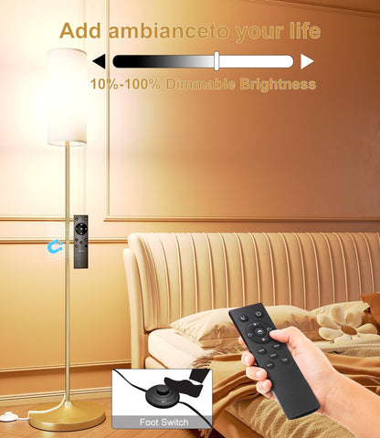 Luckystyle gold pole lamp featuring a linen shade for soft, comfortable illumination.