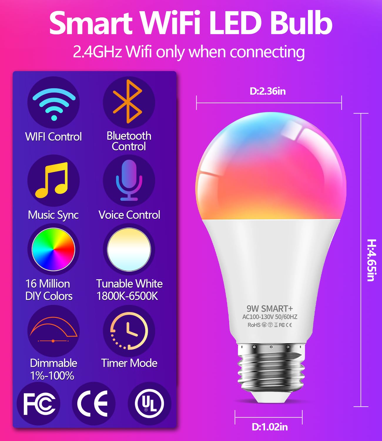 Luckystyle LED bulbs show 16 million colors for vibrant mood lighting.