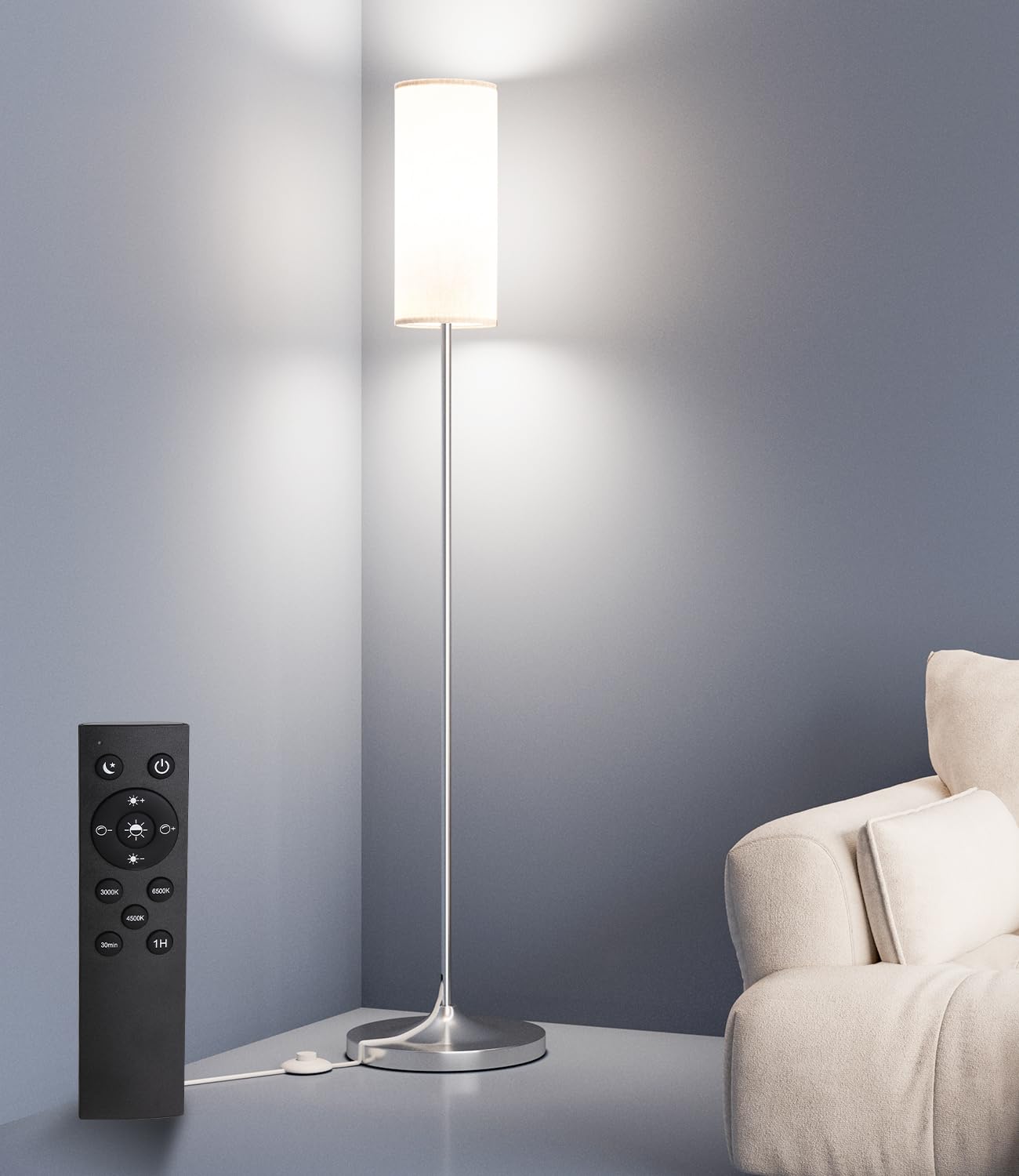 Luckystyle LED floor lamp with dimmer and remote for cozy living room lighting