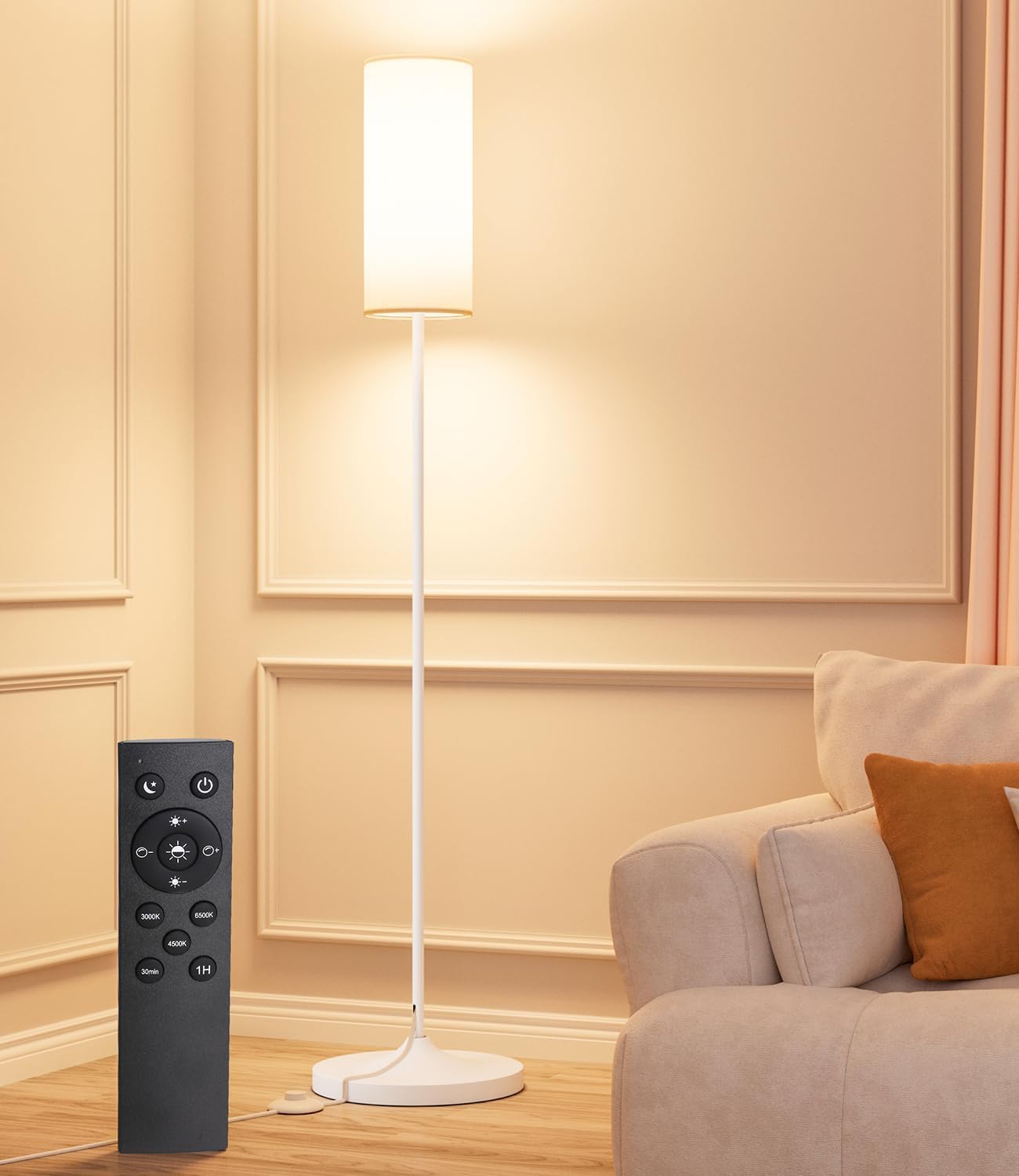 Luckystyle LED floor lamp with a sturdy base for stable placement in living rooms.