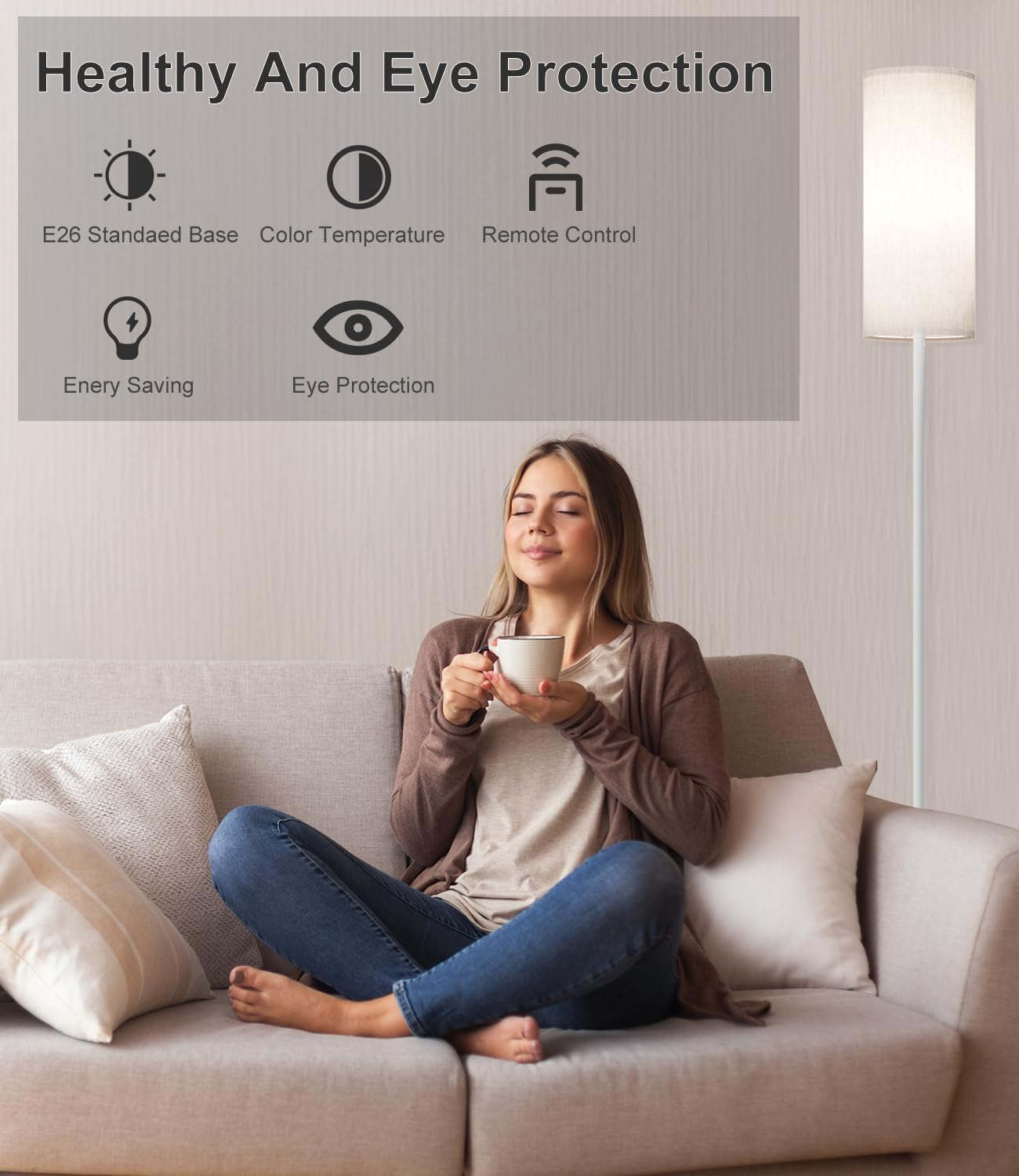 Luckystyle LED floor lamp with foot switch provides hands-free convenience.