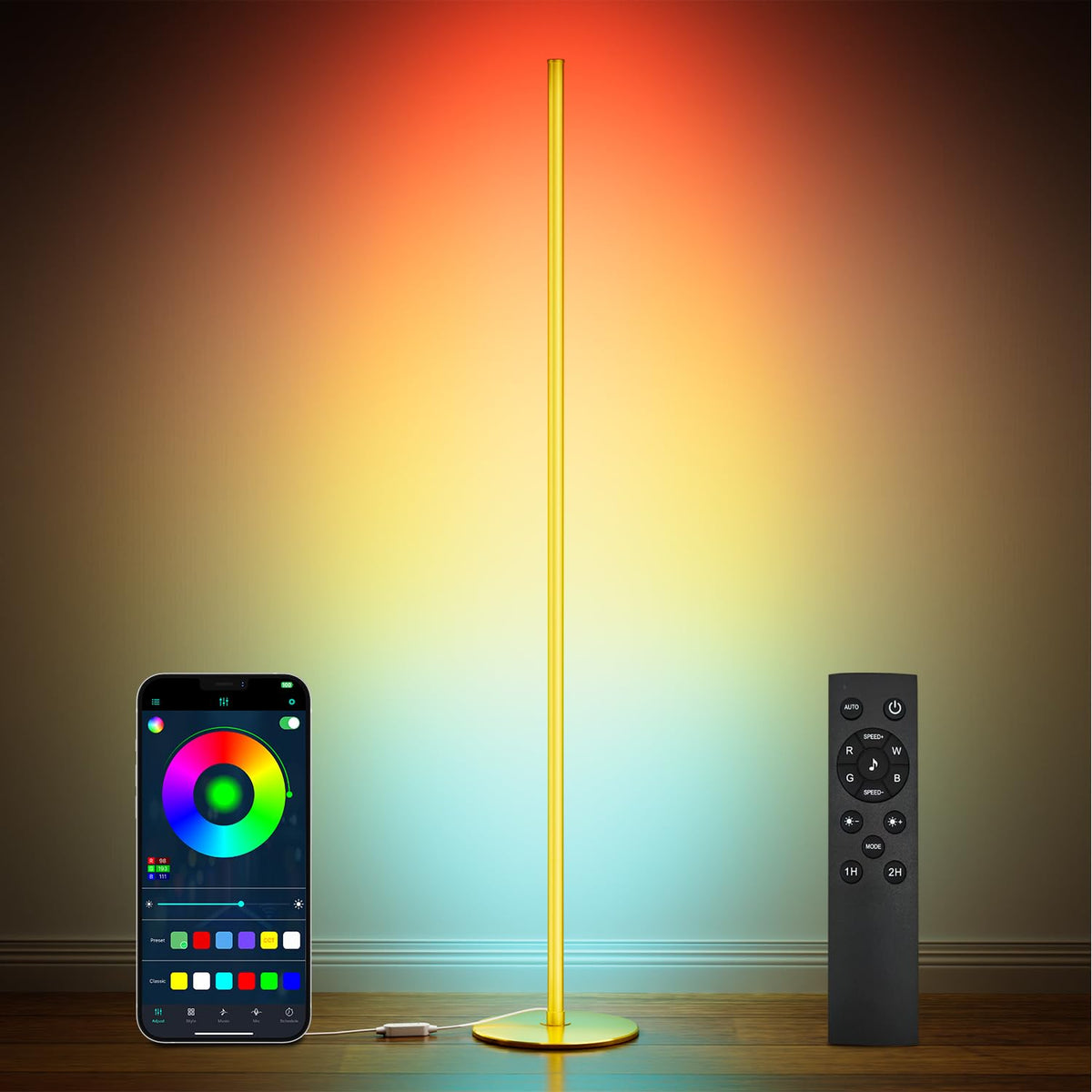 Luckystyle smart RGB corner lamp with ambient lighting for living rooms.