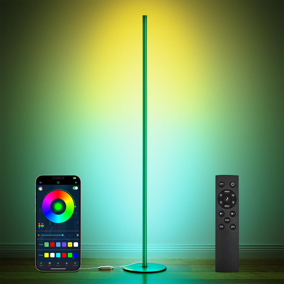 Luckystyle Smart RGB Corner Floor Lamp with music sync for vibrant living room ambience