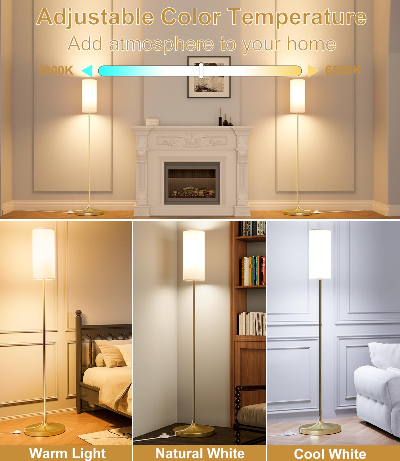Luckystyle tall floor lamp with a sturdy base suitable for living rooms and offices.
