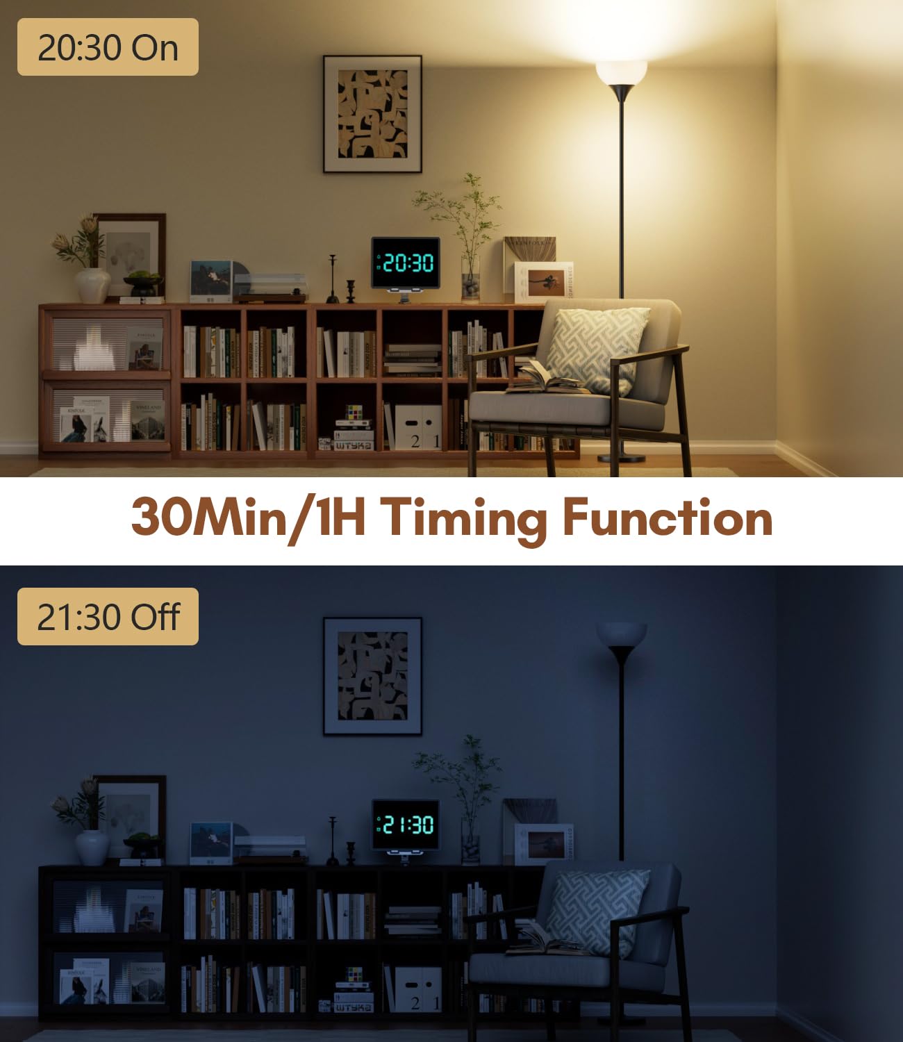 Luckystyle torchiere floor lamp color-temperature control for warm to neutral light.