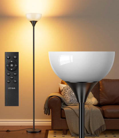 Luckystyle torchiere floor lamp front view offers tall silhouette for cozy living spaces.