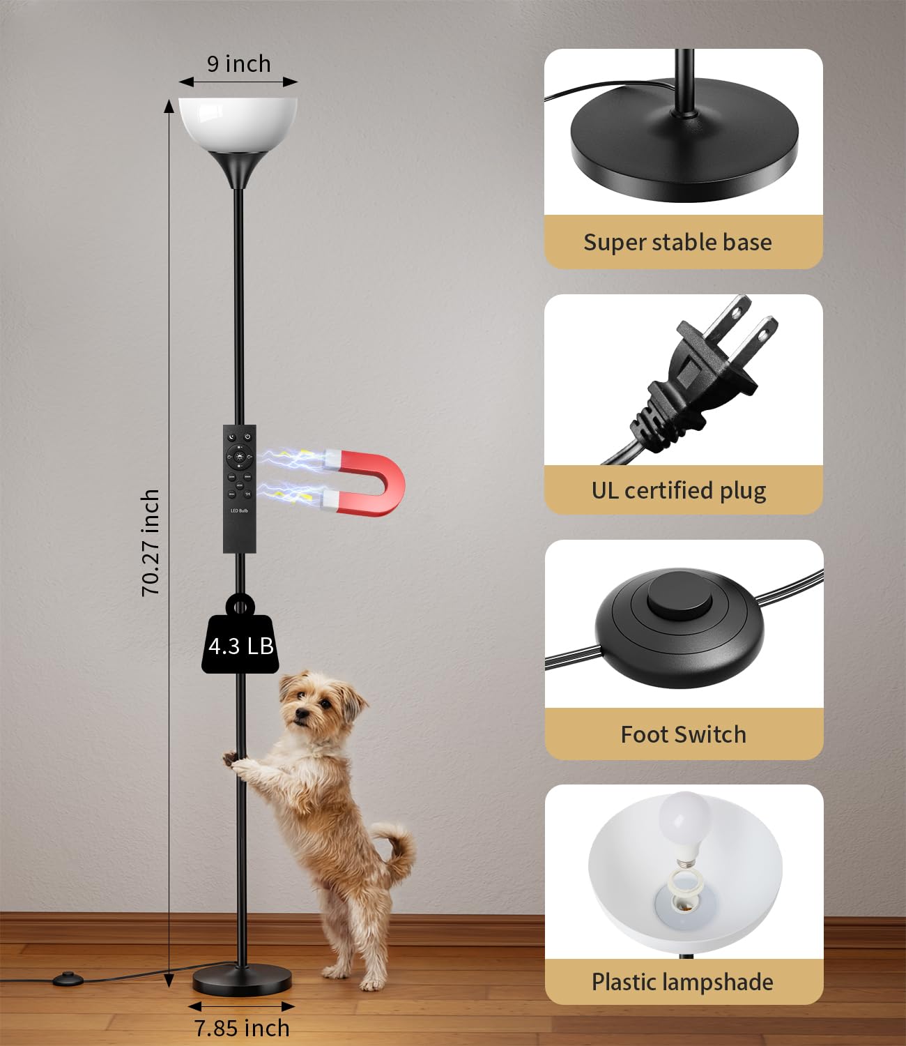 Luckystyle torchiere floor lamp timer function presetting ambience for evenings.