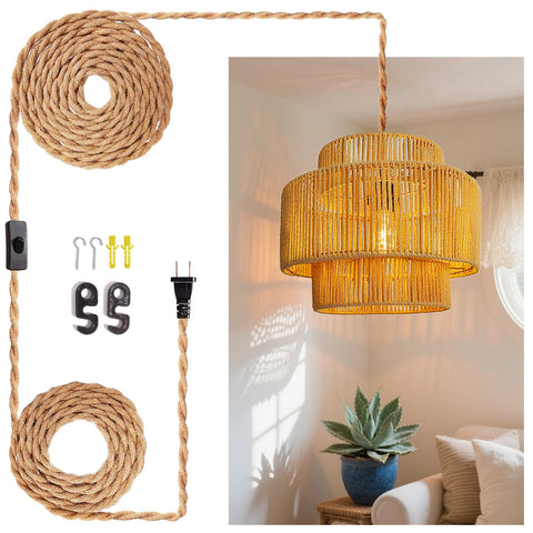 LUCORUSC hanging light with plug-in cord over living room for cozy ambience.