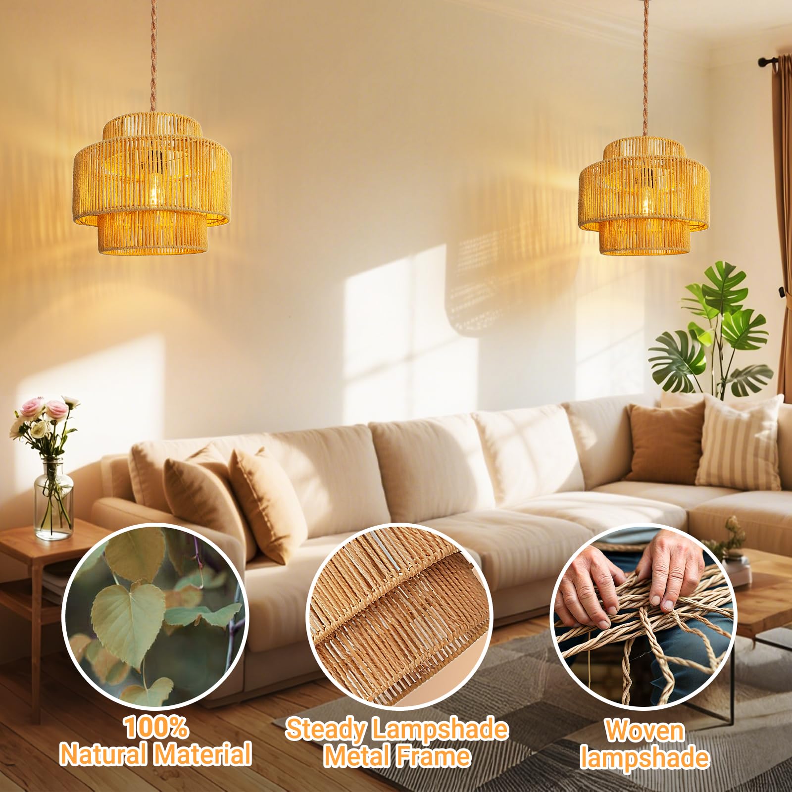 LUCORUSC hollow design rattan shade directs light downward softly