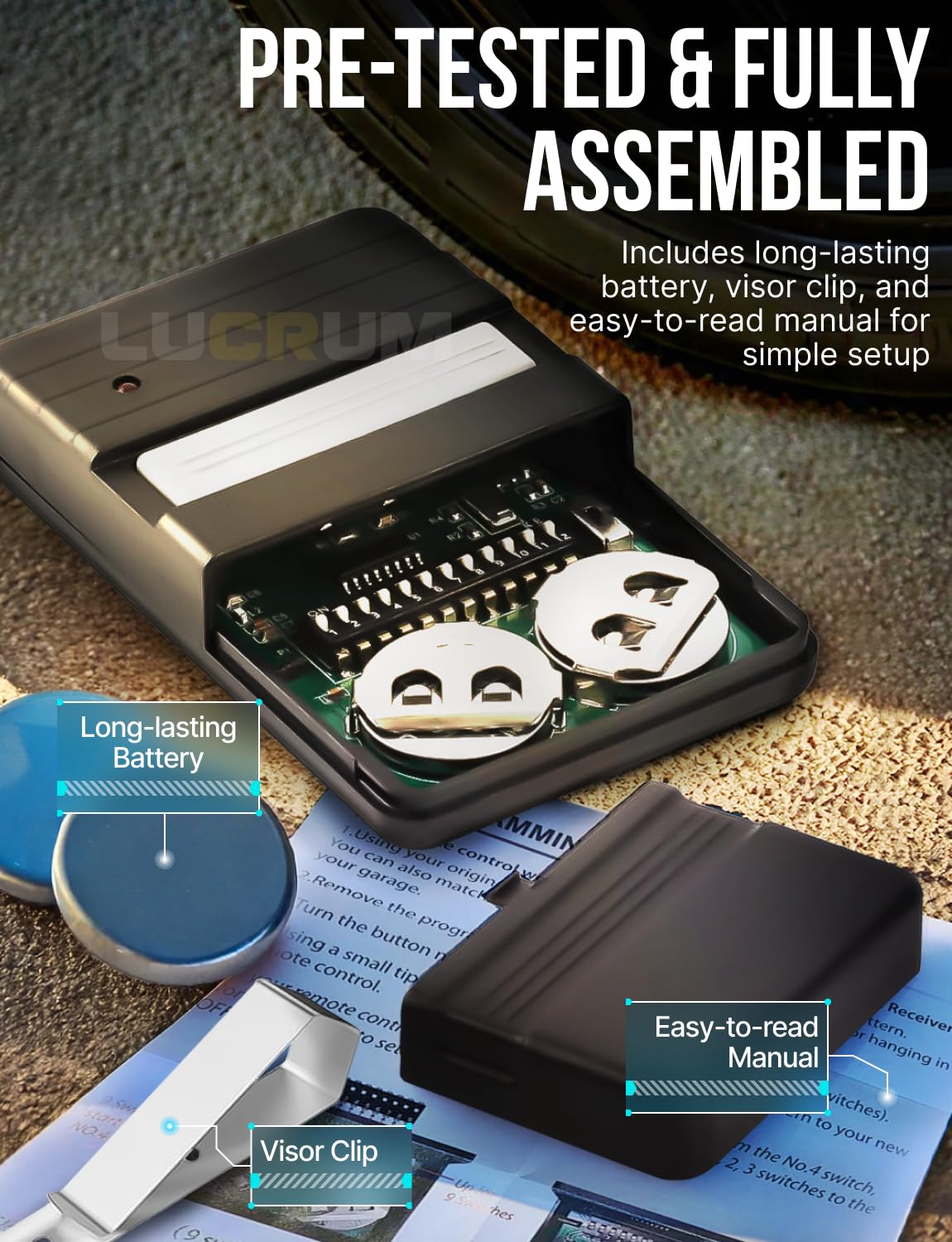 Lucrum remote battery inside image illustrating long-lasting battery for all-day use
