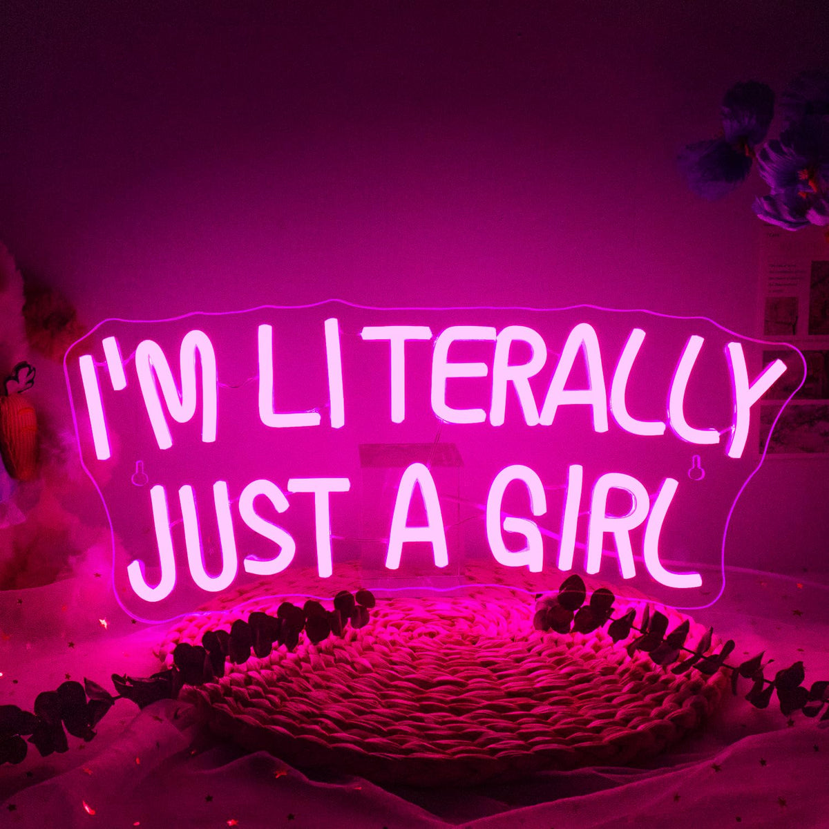 Lucunstar I'M Literally Just A Girl pink neon sign on wall decor in bedroom ambience