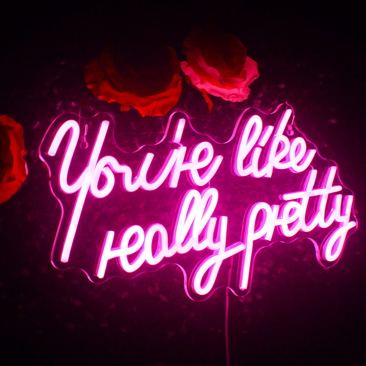 Lucunstar pink LED neon sign with dimmable feature for mood lighting.