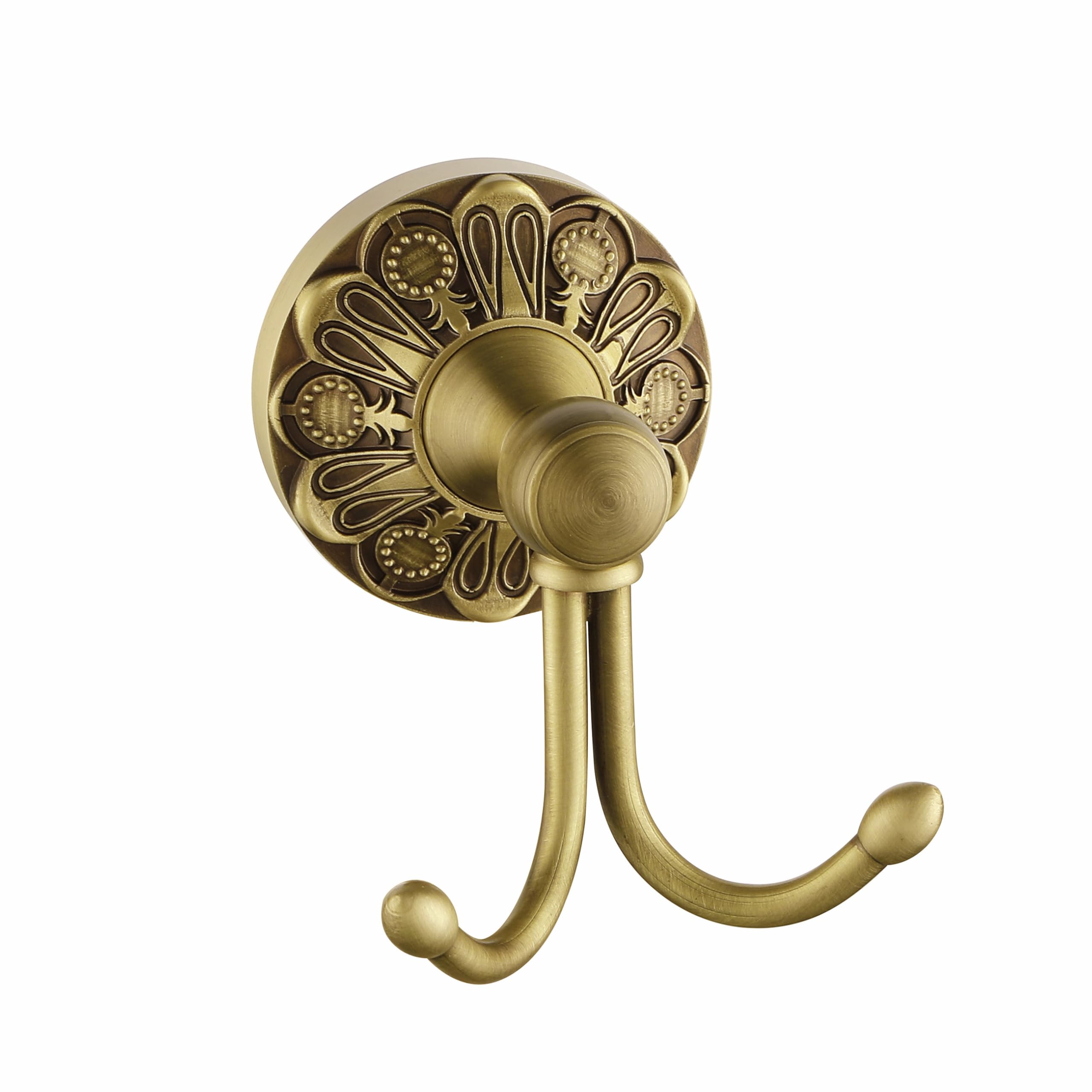 Lucyound antique brass towel hook with petal relief design for luxury bathrooms.