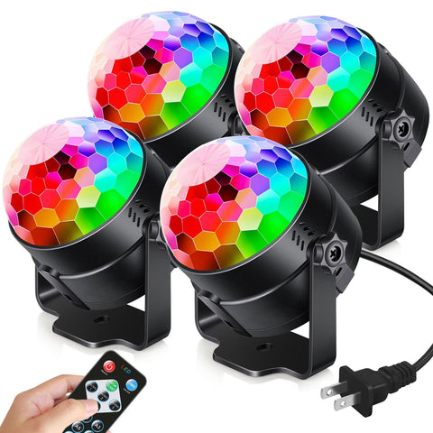 Luditek 4-pack disco ball lights for dynamic home party lighting and easy setup.
