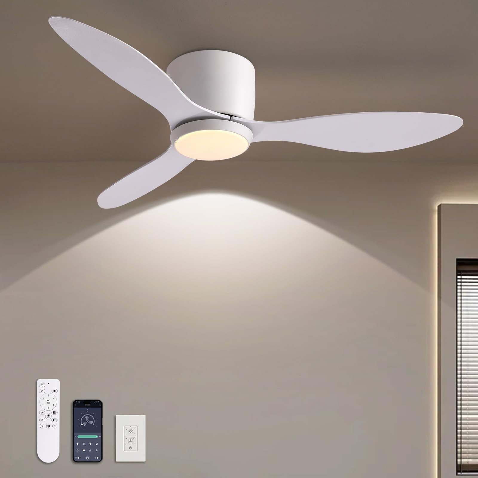 LUDOMIDE ceiling fan with light and remote control for convenient operation