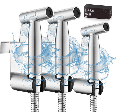 LUFEIDRA bidet sprayer pack in stainless steel for quick, comfortable bathroom cleaning.
