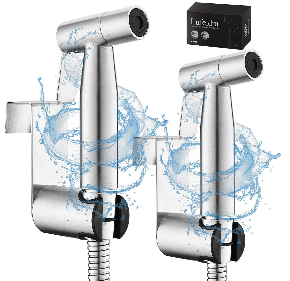 LUFEIDRA handheld bidet sprayer in brushed nickel with wall-mount for easy bathroom hygiene