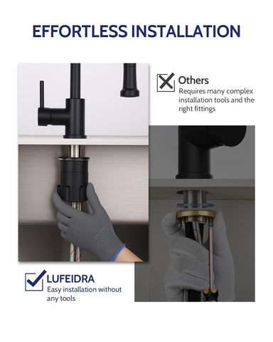 LUFEIDRA 360-degree swivel reaches every corner of the sink