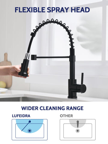 LUFEIDRA high-arc spout clears tall pots for easy washing