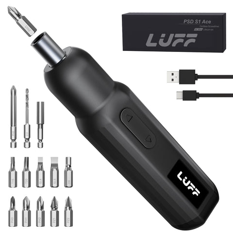 LUFF electric screwdriver held in hand for precise assembly